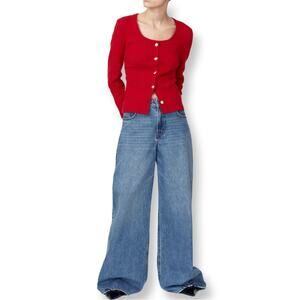 Aeropostale Y2K Red Scoop Neck Knit Cardigan With Pockets